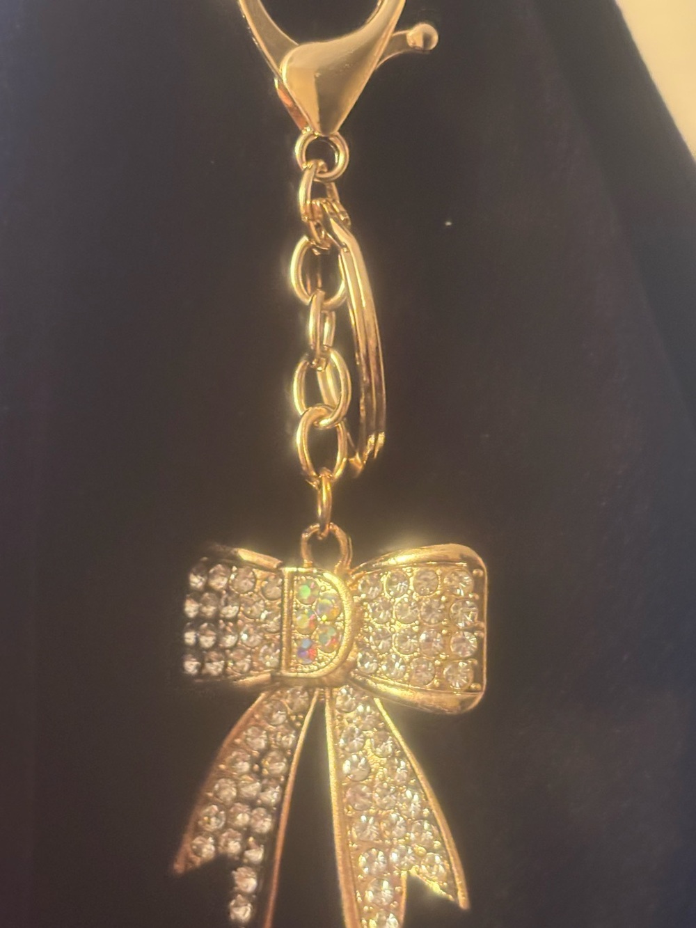 Gold Bow Crystal Charm Keychain/Purse bling